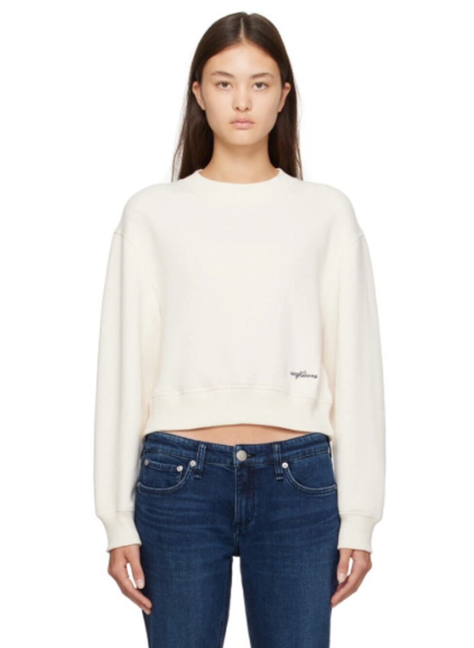 Rag & Bone Embroidered Sweatshirt Off White French Terry Boxy Pullover Women's S